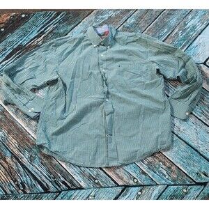 Izod Men's Large Green & White Checkered Plaid Button Down Long Sleeve Shirt